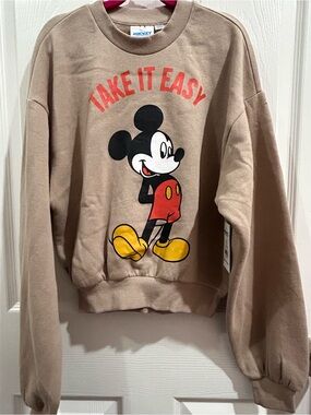 Mickey 'Take It Easy' Taupe Crewneck Sweatshirt XXS